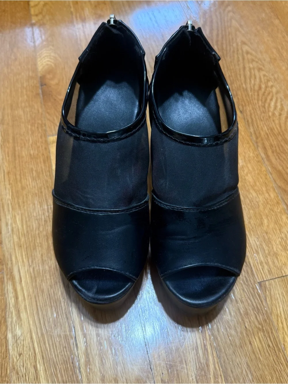 Black platform mesh heels wedges sandals size 6 or 37